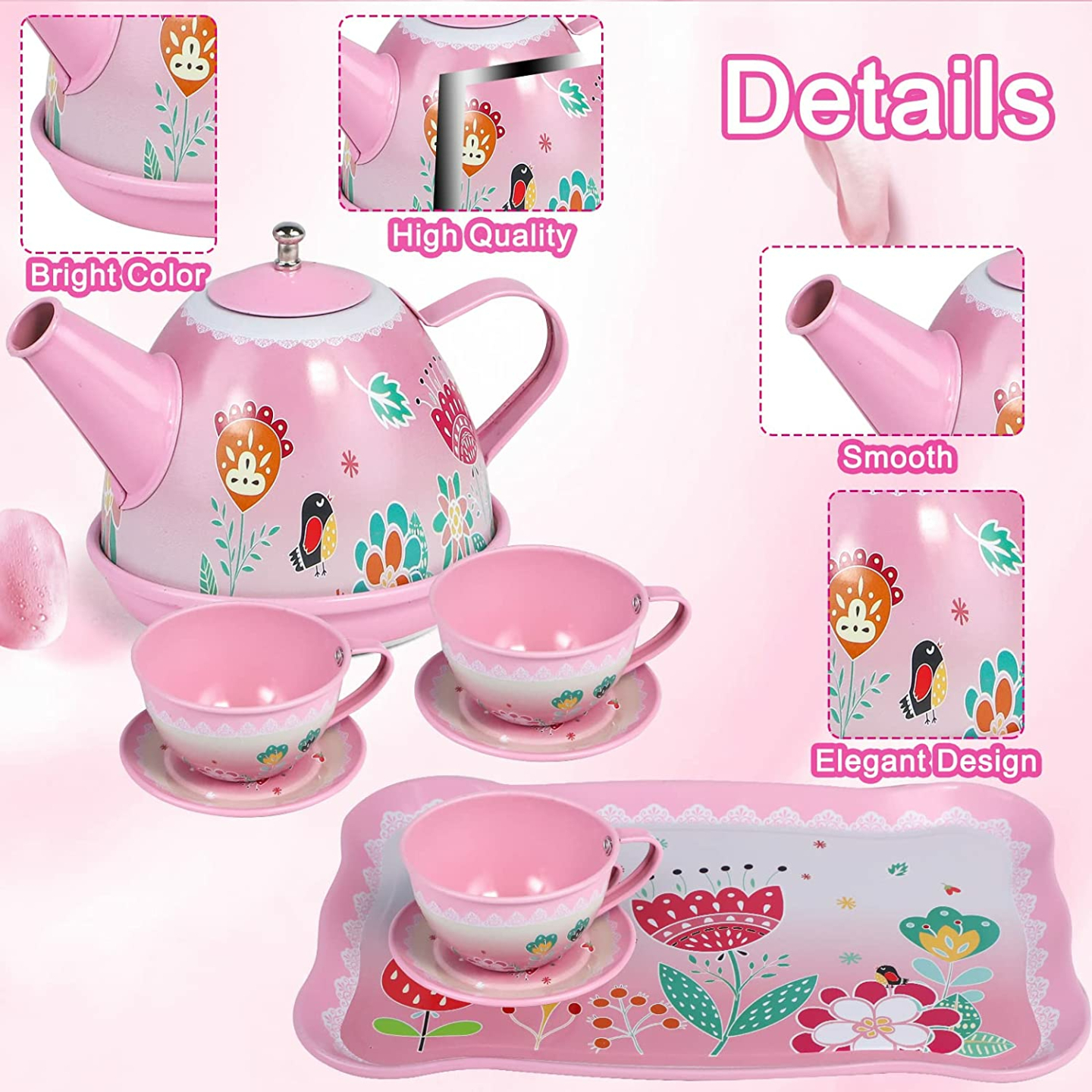 Kids Princess Tea Party Set for Ages 3-6 - 15 Pieces