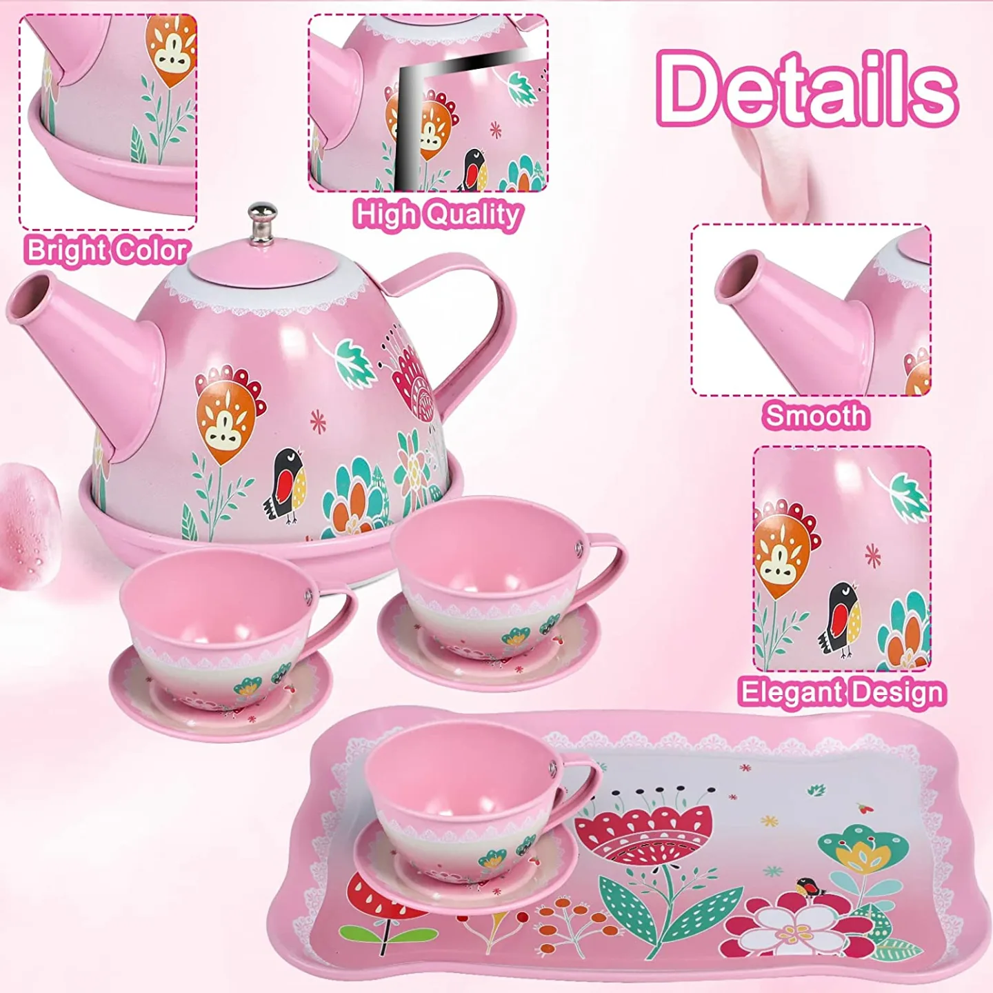 Kids Princess Tea Party Set for Ages 3-6 - 15 Pieces