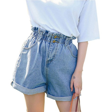 Plaid&Plain Women's High Waisted Denim Shorts for Summer