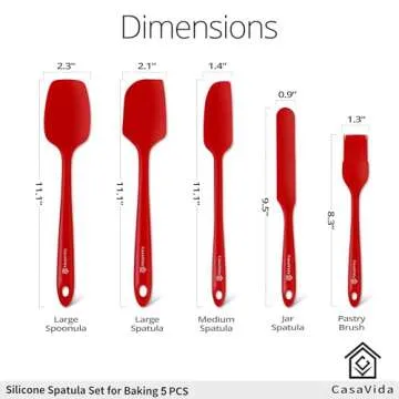 CasaVida Silicone Spatula Set 5pcs Red High Heat Resistant Non Stick Bakery Flexible BPA Free Dishwa...