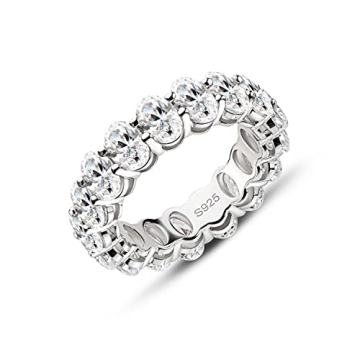 AINUOSHI 5mm Sterling Silver Oval Cut Eternity Band Cz Engagement Ring Zirconia Wedding Band Platium...