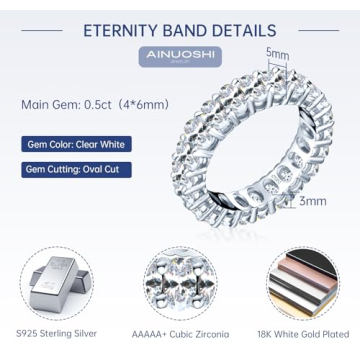 AINUOSHI 5mm Sterling Silver Oval Cut Engagement Ring