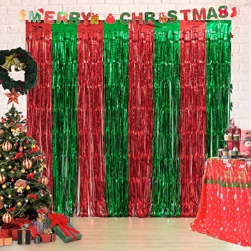 LYUBASA 3 Pack Christmas Party Decorations, Red and Green Tinsel Foil Fringe Curtains,Ugly Sweater t...