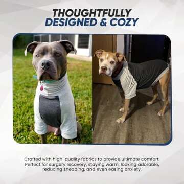 Tooth & Honey Large Dog Pullover Shirt – Breathable Cotton & Spandex Dog Shirt with Full Underbelly Coverage – Dark & Light Grey Large Dog Shirt for Allergy & Summer Protection (Large)