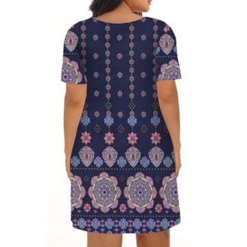 Kancystore Plus Size Ethnic Dress for Women - Retro Bohemian Beach Sundress with Pockets