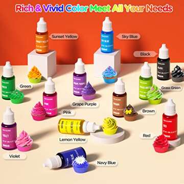 Food Coloring Liquid Set - 12 Vibrant Color Food Grade, Food Coloring Gel Concentrated Neon Icing Co...