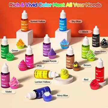 Food Coloring Liquid Set - 12 Vibrant Color Food Grade, Food Coloring Gel Concentrated Neon Icing Co...