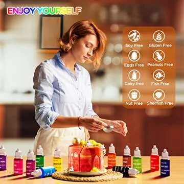 Food Coloring Liquid Set - 12 Vibrant Color Food Grade, Food Coloring Gel Concentrated Neon Icing Colors for Cake Decorating, Baking, Easter Egg, Icing, Fondant, Cooking, Slime Making DIY Supplies Kit - 0.35 Fl. oz (10 ml)/Bottles