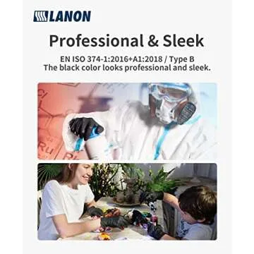 LANON 6-mil Black Nitrile Disposable Gloves, Food-Safe, Powder-Free, Heavy-Duty, Textured Fingertips, Latex-Free, Large