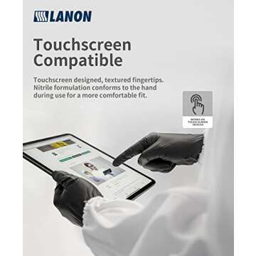 LANON 6-mil Black Nitrile Disposable Gloves, Food-Safe, Powder-Free, Heavy-Duty, Textured Fingertips, Latex-Free, Large