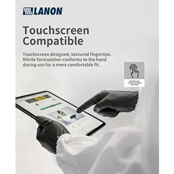 LANON 6-mil Black Nitrile Disposable Gloves, Food-Safe, Powder-Free, Heavy-Duty, Textured Fingertips, Latex-Free, Large
