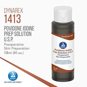 Dynarex Povidone-Iodine Prep Solution, Antiseptic Solution for Skin and Mucosa, Ideal for Surgical S...