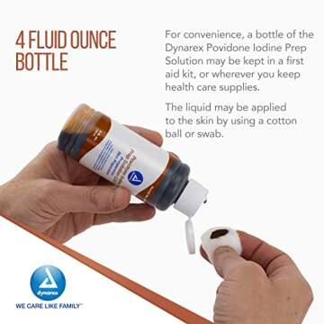 Dynarex Povidone-Iodine Prep Solution, Antiseptic Solution for Skin and Mucosa, Ideal for Surgical Site Preparation, Contains Povidone Iodine 10%, 4 fl. oz., 1 Povidone-Iodine Bottle