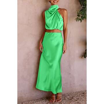 PRETTYGARDEN Women's Chic Summer Satin Set - Grass Green