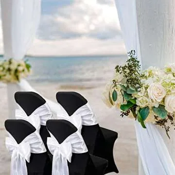 Maiangel Satin Chair Sashes Bows-50PCS Chair Ribbon Ties Back Sash for Wedding Party Events Banquet Chair Cover Decoration (White)