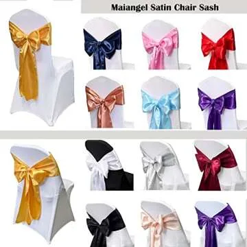 Maiangel Satin Chair Sashes Bows-50PCS Chair Ribbon Ties Back Sash for Wedding Party Events Banquet Chair Cover Decoration (White)