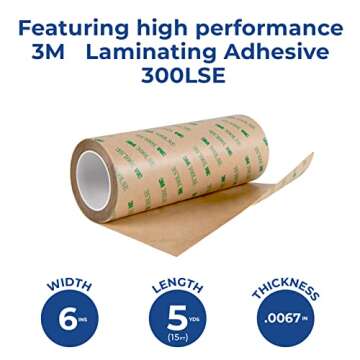 3M 9495LE Adhesive Transfer Tape - 6 in. x 15 ft. Double Coated Polyester Tape Roll with 300LSE Laminating Adhesive. Sealants and Adhesives