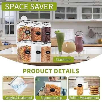 Skroam 4PCS Cereal Containers Storage [4L/135.2 oz], Airtight Food Storage Containers with Pour Spout for Kitchen & Pantry Organization Storage, Plastic Cereal Dispensers, Measuring Cup & 20 Labels