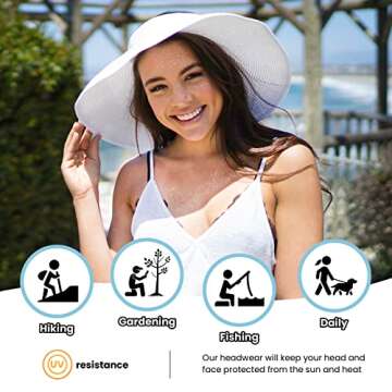 Simplicity Women's Wide Brim Straw Sun Visor Hat Roll Up Straw White Sun Hat for Women