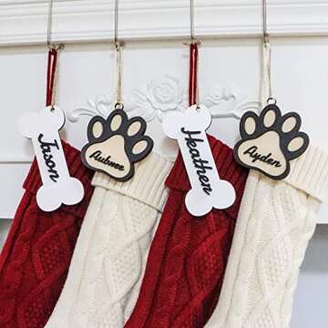 2 PCS Personalized Christmas Stocking Name Tags - Rustic Wood Decorations