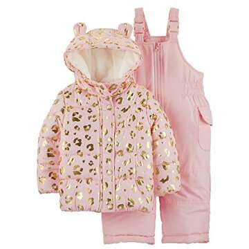 Carter's Baby Girls 2-Piece Heavyweight Printed Snowsuit with Ears, Leopard Light Pink, 18M