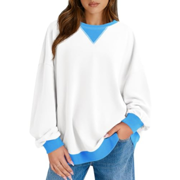 Fisoew Womens Color Block Crew Neck Sweatshirt - Oversized & Stylish