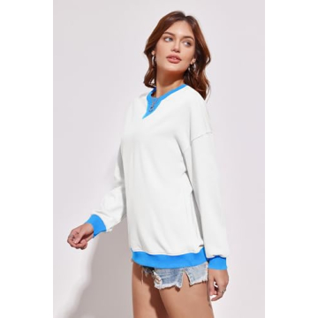 Fisoew Womens Color Block Oversized Sweatshirt - Trendy & Comfortable