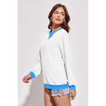 Fisoew Womens Color Block Oversized Sweatshirt - Trendy & Comfortable
