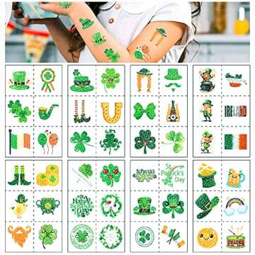 48pcs St Patricks Day Glitter Styles Temporary Tattoos,Clover Gold Coin Luck Hat Expression Tattoos ...
