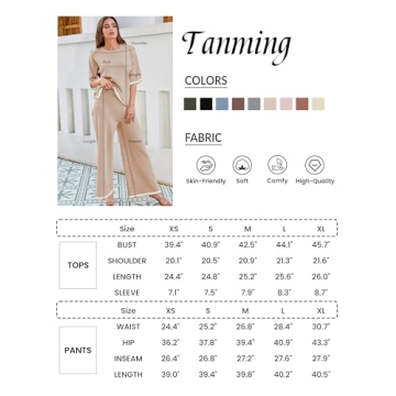 Tanming Sweater Sets Women 2 Piece Lounge Sets Short Sleeve Knit Pullover Tops Wide Leg Pants (Khaki-S)