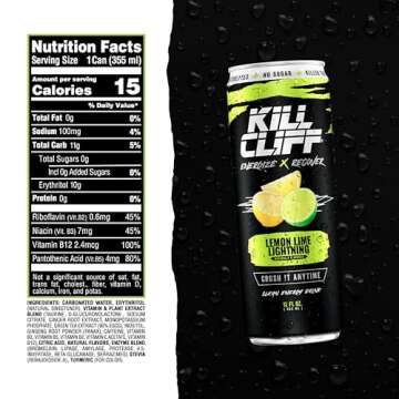 KILL CLIFF Energy & Recovery Drink | Electrolytes & B Vitamins | Natural, Clean Energy Drink | Zero Sugar | Keto | 12 Pack (Lemon Lime Lightning),12 Fl Oz (Pack of 12)