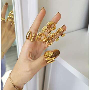 S Initial Rings for Women, GoldChic Jewelry Gold Bold Letter Ring With Alphabet S, Adjustable 14k Go...