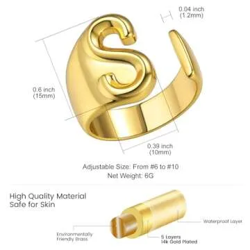 S Initial Ring for Women - Adjustable Gold Chic Jewelry