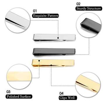YADOCA 3 Pcs Tie Clips Set for Men - Elegant Necktie Accessories