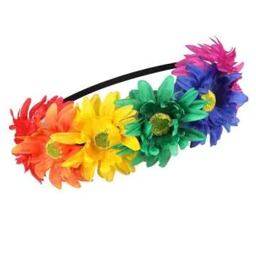DDazzling Sunflower crown Boho crown Sunflower headband Flower Hair Accessory (Rainbow)