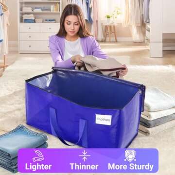 FabSpace 8 Pack Moving Storage Bags Heavy-Duty with Zippers and Reinforced Handles, Moving Supplies Packing Boxes for Moving, Storing, Saving Space, Blue Plastic Storage Totes 93 L (24 Gallon)