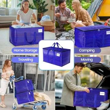 FabSpace 8 Pack Moving Storage Bags Heavy-Duty with Zippers and Reinforced Handles, Moving Supplies Packing Boxes for Moving, Storing, Saving Space, Blue Plastic Storage Totes 93 L (24 Gallon)