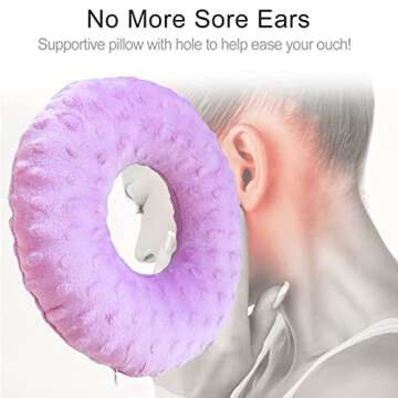 Piercing Pillow Ear Pillows Donut with Hole for Ear Pain CNH, Piercing, Pain Relief Sleeping, Pressure Sore, Side Sleepers, Headphones Minky Dot Lavender