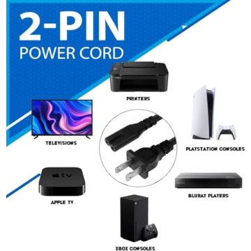 AC 2 Prong Power Cord 3FT C7 Figure 8 Replacement for Samsung TV, PS4, Xbox and More