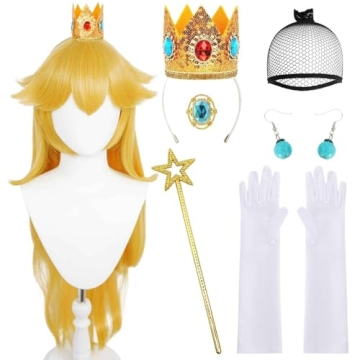 JoneTing Long Blonde Wig for Adult 9PCs【+Wig Cap +Princess Accessories Set】 Blonde Cosplay Wig w...