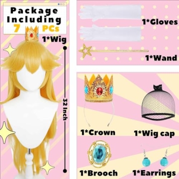 JoneTing Long Blonde Wig for Adult 9PCs【+Wig Cap +Princess Accessories Set】 Blonde Cosplay Wig with Bangs for Women Synthetic Wigs for Halloween Chrismas Party Peluca Amarilla Princess Dress Up Wig
