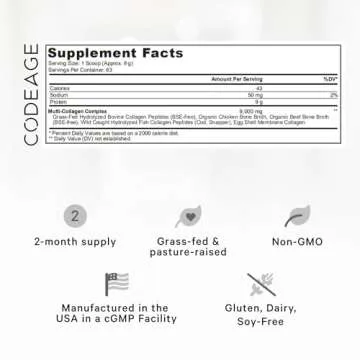 Codeage Multi Collagen Protein Powder Peptides, 2-Month Supply, Hydrolyzed, Type I, II, III, V, X Gr...