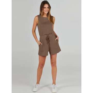 ANRABESS Romper for Women Summer Dressy Casual 2025 Fashion Outfits Sleeveless Cute Cozy Lounge Short Jumpsuit Trendy Clothes Brown Medium