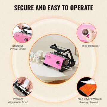 VEVOR Tumbler Heat Press Machine, Tumbler Press for 30OZ 20OZ Sublimation Straight Skinny Tumblers, with Knob Control Temp&Timer Setting for 11-16oz Mugs, Mug Press with Paper Heat Tape Gloves-Pink