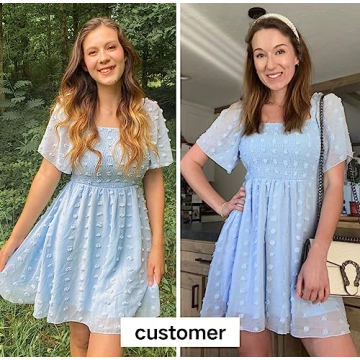 Stylish EXLURA Women's Summer Flowy Mini Sundress in Light Blue