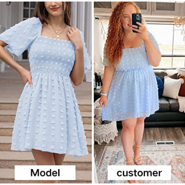 Stylish EXLURA Women's Summer Flowy Mini Sundress in Light Blue