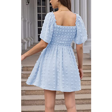Stylish EXLURA Women's Summer Flowy Mini Sundress in Light Blue