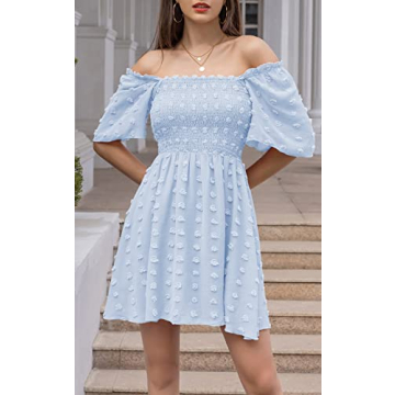 Stylish EXLURA Women's Summer Flowy Mini Sundress in Light Blue