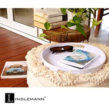 LINDLEMANN White Serving Tray Large Melamine Platter Round Breakfast Trays with Handles for Coffee Table Ottoman Living Room Home Décor Holiday Celebration & Party (13.5")