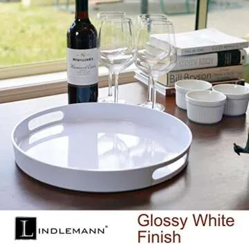LINDLEMANN White Serving Tray Large Melamine Platter Round Breakfast Trays with Handles for Coffee Table Ottoman Living Room Home Décor Holiday Celebration & Party (13.5")